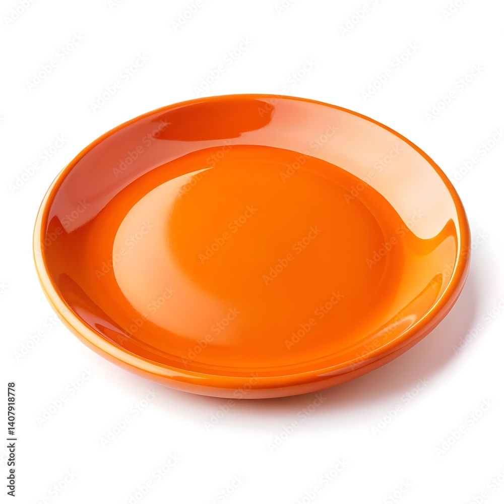Orange round ceramic plate shown from a side view, featuring a vibrant and glossy surface. Ideal for adding a pop of color to modern table settings Orange round ceramic plate shown from a side view, featuring a vibrant and glossy surface. Ideal for adding a pop of color to modern table settings