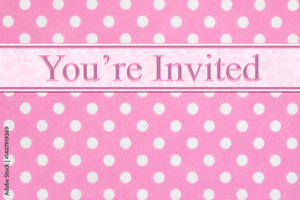 You are invited card with pink polka dots material