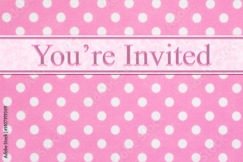 Obraz na płótnie You are invited card with pink polka dots material w salonie