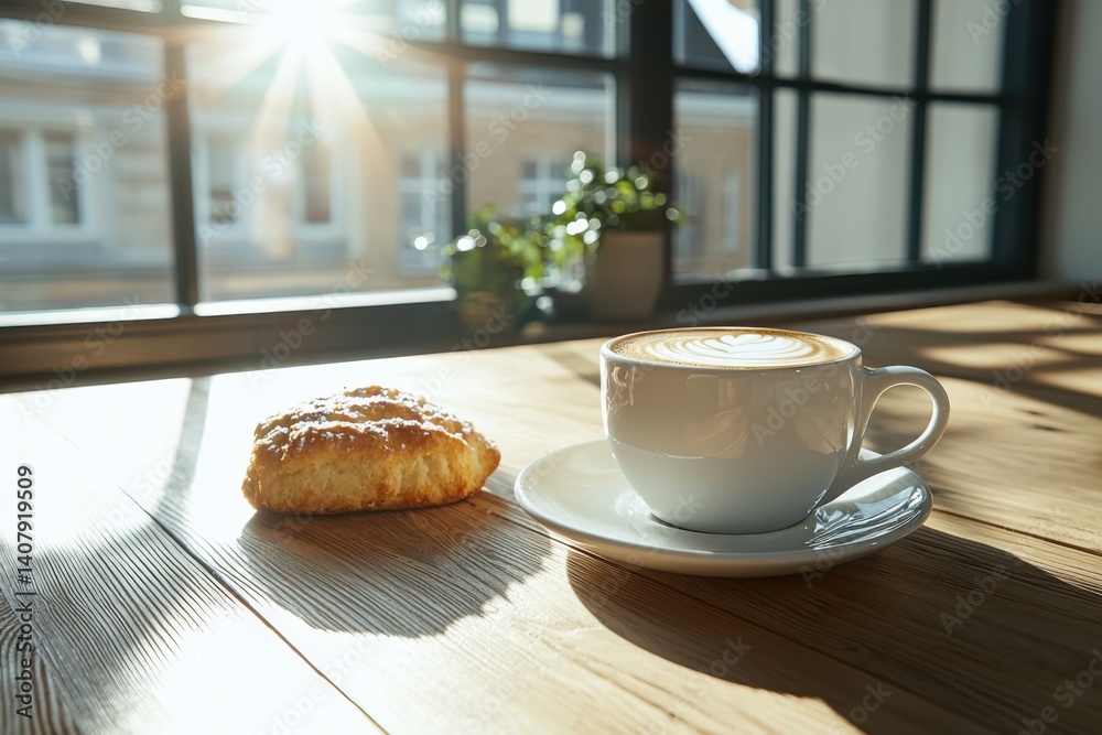 Savoring the moment cappuccino and pastry pairing cozy interior food photography sunlit environment inviting angle realistic concept Savoring the moment cappuccino and pastry pairing cozy interior food photography sunlit environment inviting angle realistic concept
