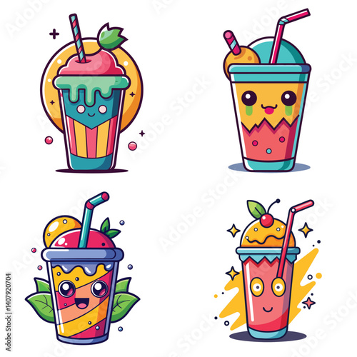  A cartoon Refreshing Cold Drinks Vector Illustration in white background