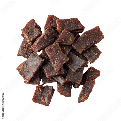 Delicious Pile of Beef Jerky Pieces, Overhead Shot