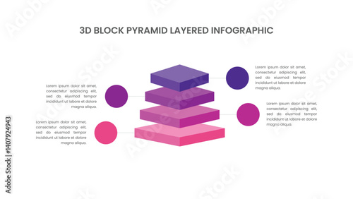 Stacked 3d Block Pyramid Infographic Template Design with 4 Layers