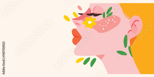 A woman's face is adorned w...