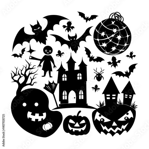 Vector Halloween silhouette illustration set