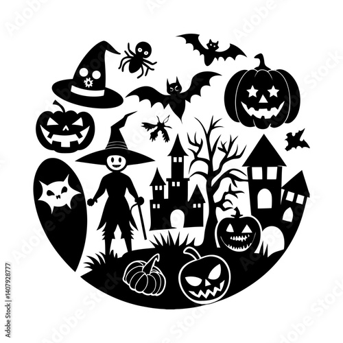 Vector Halloween silhouette illustration set