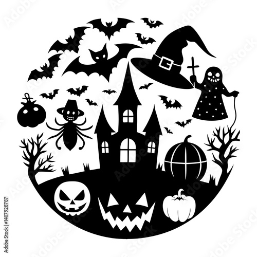 Vector Halloween silhouette illustration set