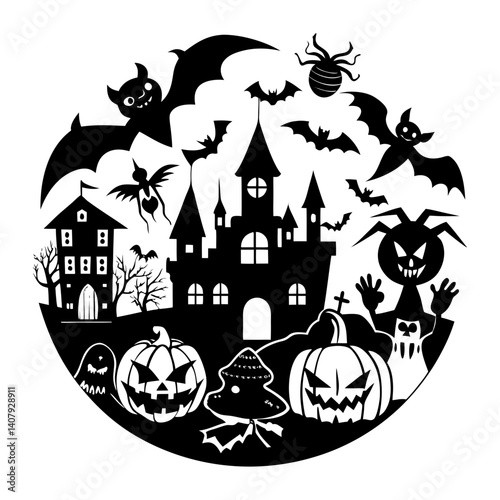 Vector Halloween silhouette illustration set