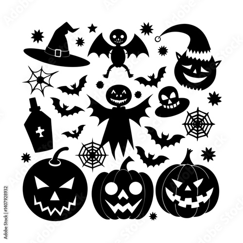 Vector Halloween silhouette illustration set