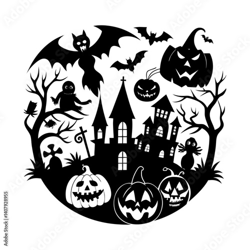 Vector Halloween silhouette illustration set