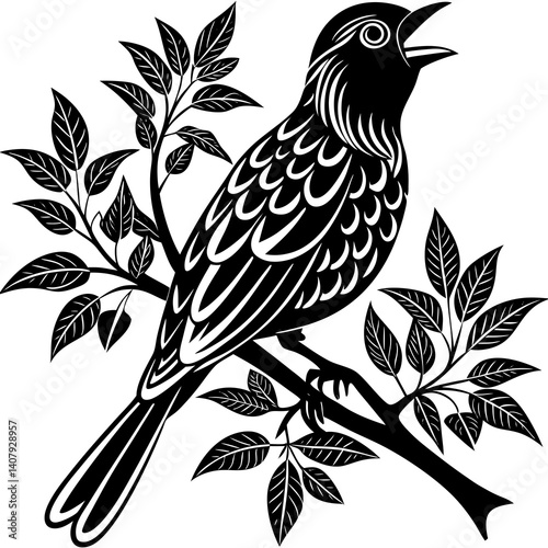 vector silhouette of a cuckoo singing on a branch, 
