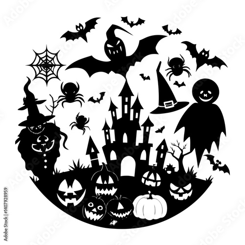 Vector Halloween silhouette illustration set