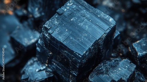 explore the deep hues,textures of schorl black tourmaline in this stunning macro shot against a dark backdrop,stock photo photo