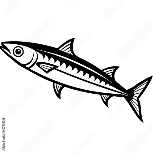 Minimal Atlantic Mackerel Vector Illustration on White Background