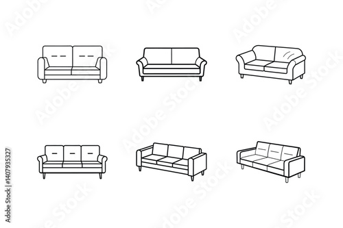 sectional sofa line art vector illustration