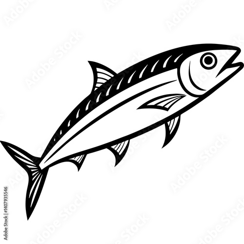 Minimal Atlantic Mackerel Vector Illustration on White Background