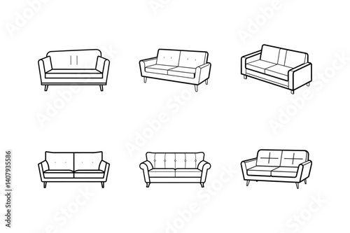sectional sofa icon line art vector illustration