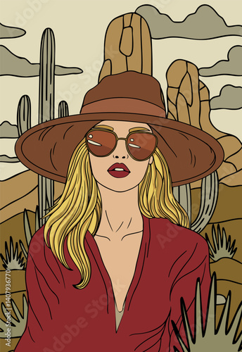 Fashion woman wild west landscape poster.