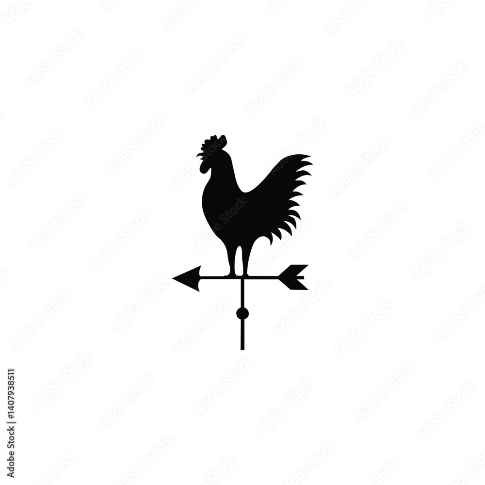 Fototapeta premium Silhouette of Rooster on a Traditional Weather Vane.