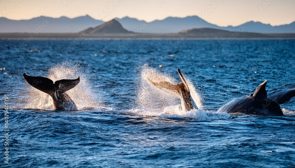 Fototapeta premium baja california s remote beaches majestic whales breaching in the azure waters tranquil coastal paradise vibrant marine life