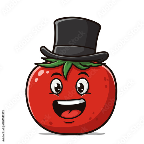 Cute tomato with a top hat smiling and happy character