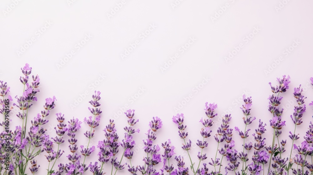 Naklejka premium A delicate arrangement of lavender blossoms on a pastel background.