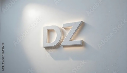 White Wall Letters Dz with Lighting and Shadow Interior Sign Mockup
