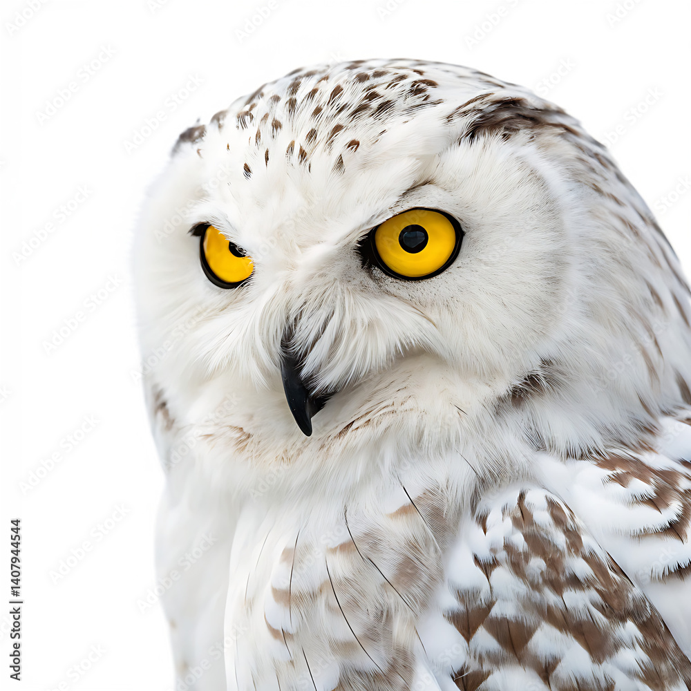 Obraz premium Owl with glowing yellow eyes isolated on a transparent background