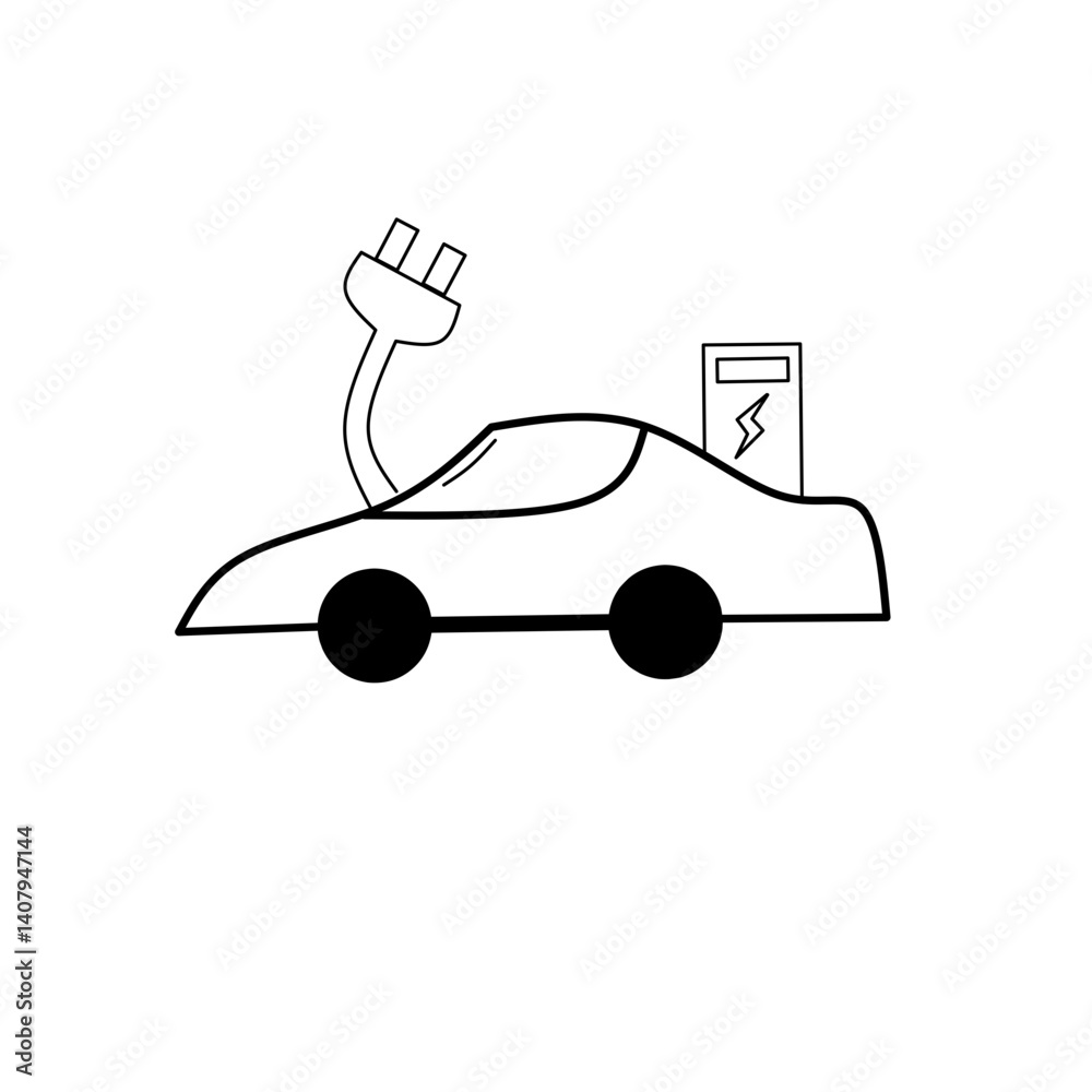 vector illustration of a electric car and gas station. renewable energy icon. vector illustration of a electric car and gas station. renewable energy icon.