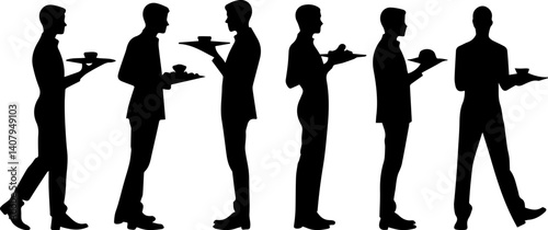 silhouette of waiter on white background