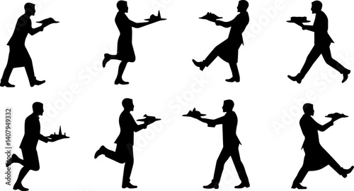 silhouette of waiter on white background