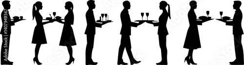 silhouette of waiter on white background