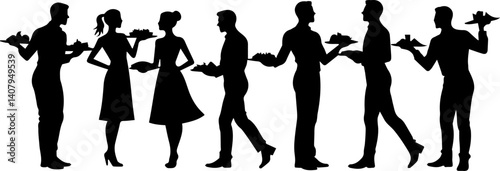 silhouette of waiter on white background