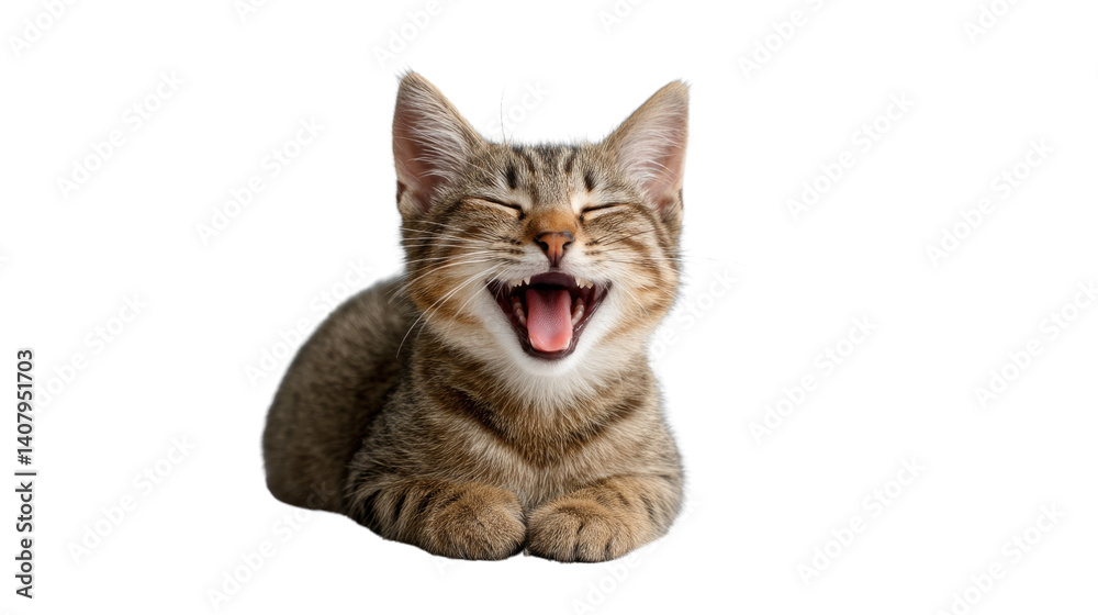 Obraz premium Happy Tabby Kitten: A delightful tabby kitten expresses pure joy, its wide eyes and open mouth conveying genuine happiness in this charming photo.
