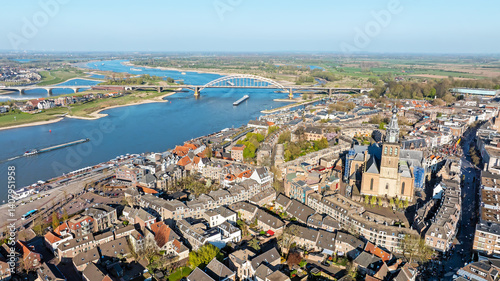 Aerial from the historical city Nijmegen with the Stevens church in the Netherlands