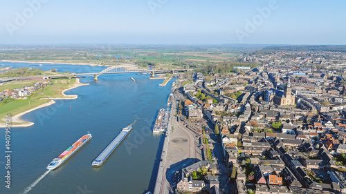 Aerial from the historical city Nijmegen with the Stevens church in the Netherlands