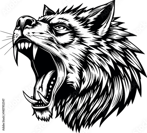 Engraved wolf vector illustration. Vintage monochrome etching of a howling predator.