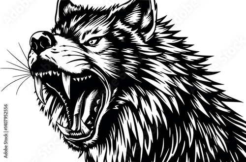 Engraved wolf vector illustration. Vintage monochrome etching of a howling predator.