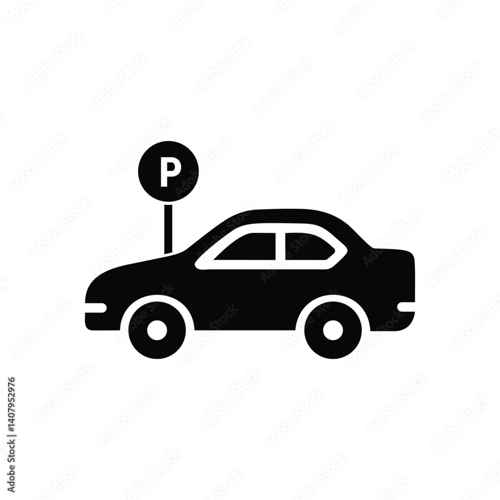 Car Parking Icon Vector: Vehicle Park Symbol Car Parking Icon Vector: Vehicle Park Symbol