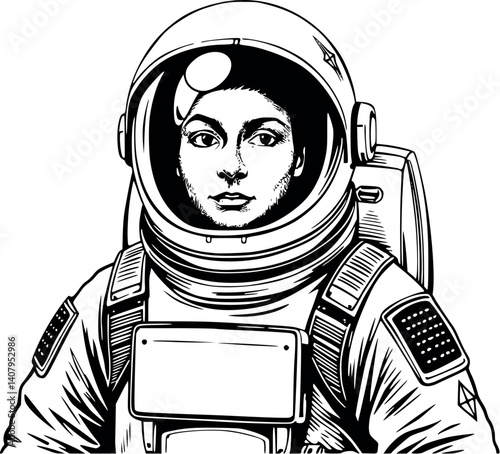 Engraved astronaut vector illustration. Vintage space etching with detailed shading.