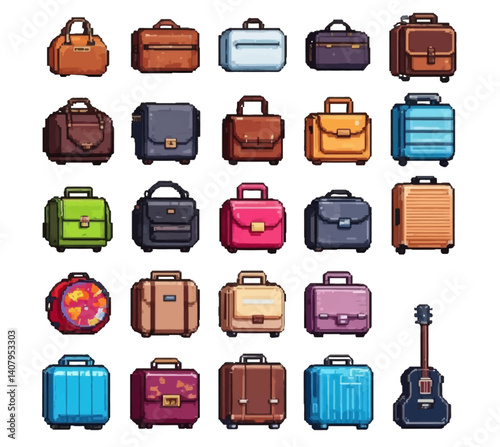 set of office suppliers office bags suitcase icons