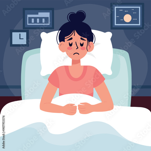 Woman in bed, experiencing difficulty sleeping.