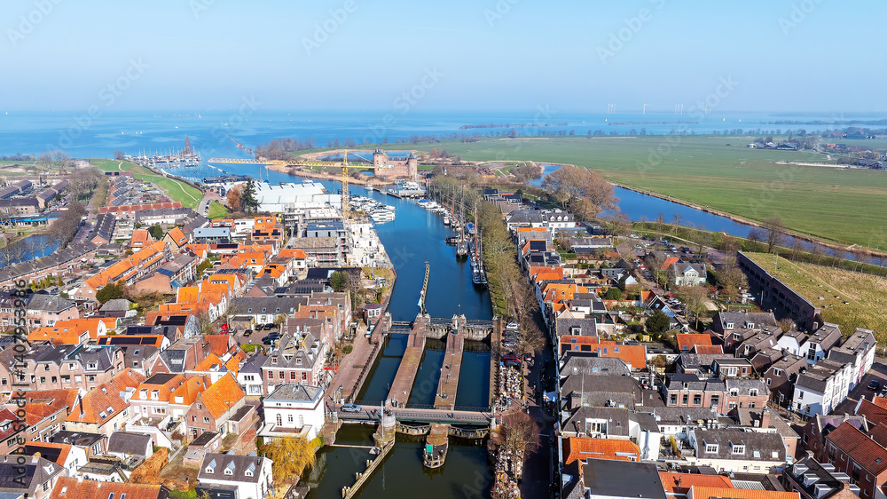 Fototapeta premium Aerial from the historical town Muiden in the Netherlands
