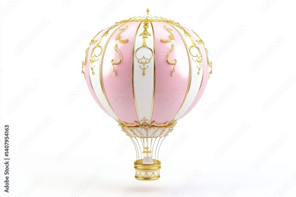 Fototapeta premium 3D pink and white hot air balloon with gold