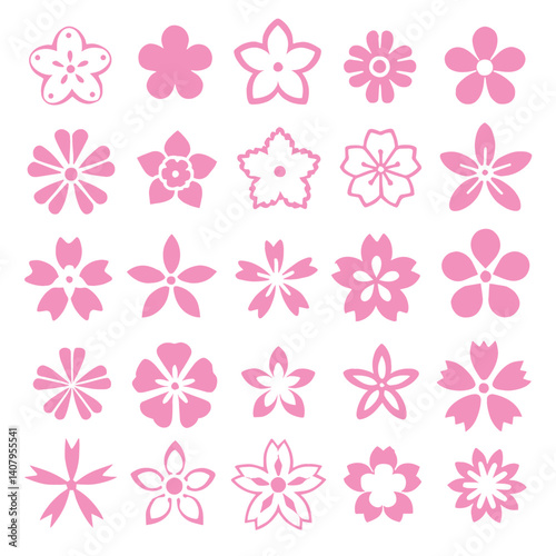 Collection of stylized floral designs in shades of pink.