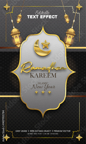 Islamic themed Background with gold frame editable tex effect 11