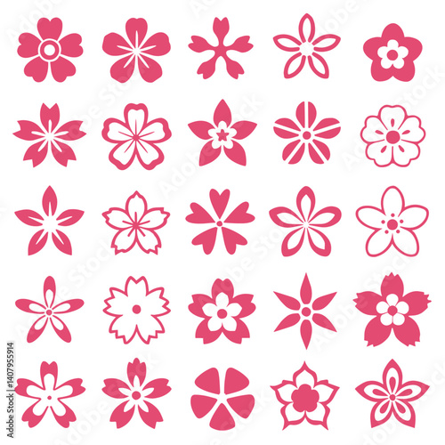 Collection of decorative stylized cherry blossom designs.