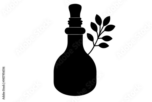 Olive oil bottle with a branch silhouette