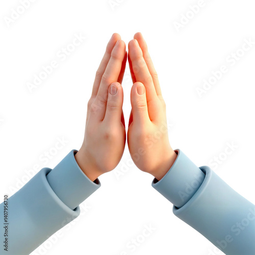 Obraz na płótnie namaste cartoon illustration hands gesture with blue sleeves for mindfulness and respect, transparent background w salonie