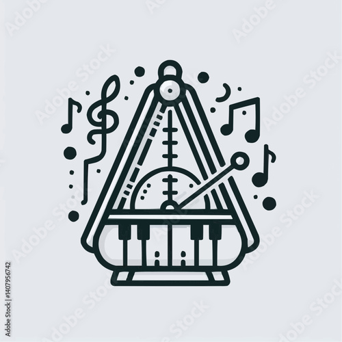 Vector illustration of a metronome with musical notes and piano keys in modern flat design
